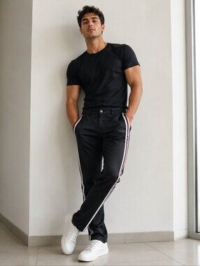 Abacus Trenton Mens Golf pants Black with slide strips Size 40 Inseam 31